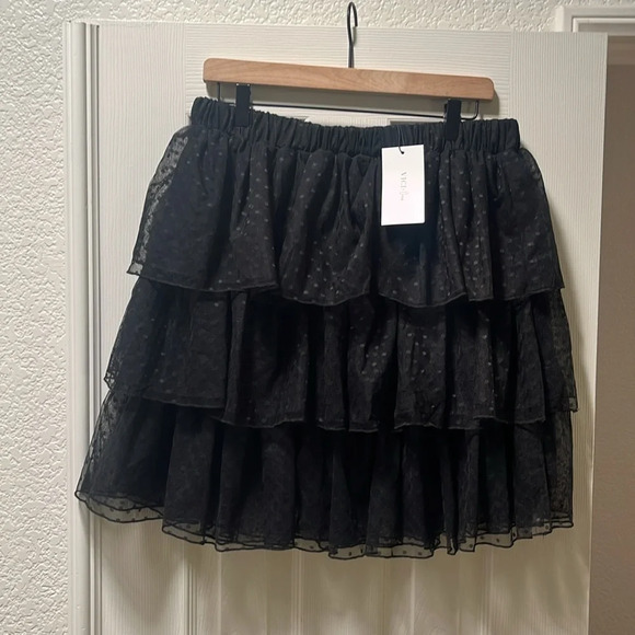 NWT VICI X GINA Black Tulle Ruffle Mini Skirt - Picture 2 of 6